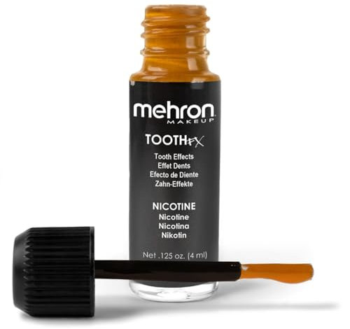 Mehron Make-up Tooth FX Nicotine | Temporäre gelbliche Zahnlackierung | Ideal für Nikotinverfärbungen & ungepflegte Zahnlooks | SFX für Halloween, Cosplay und Theater (4 ml)
