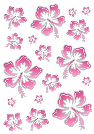 Aufkleber Hibiskusblüten-Set, 300 x 200 mm, rosa/silber ~~~~~ schneller Versand innerhalb 24 Stunden ~~~~~