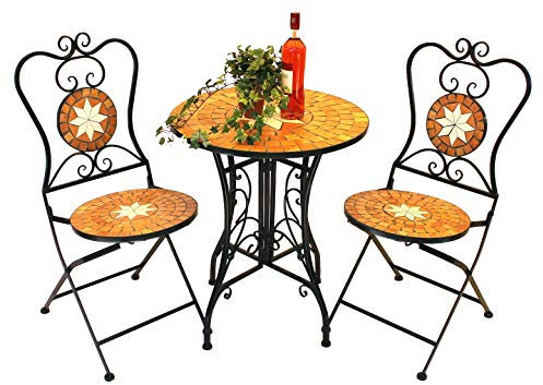 DENK Gartenset Merano 12001-2 Sitzgruppe Gartentisch und 2 Gartenstühle aus Metall und Mosaik