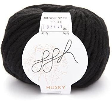 ggh Husky | Schurwolle Mischung | 50g Wolle zum Stricken oder Häkeln | Dicke Wolle | Farbe 001 - Schwarz
