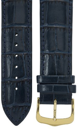 Uhrenarmband 21 mm Leder blau, Kroko-Optik, Länge 75x115mm, Aluminium IP gold-Dornschließe