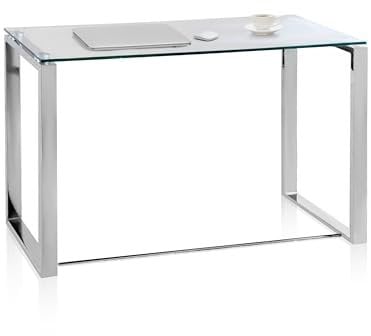 Benetto, Mesa de Cristal para Estudio, Escritorio, Despacho o Oficina, Acabado en Cristal y Cromo, Medidas: 100 cm (Ancho) x 74 cm (Alto) x 50 cm (Fondo)
