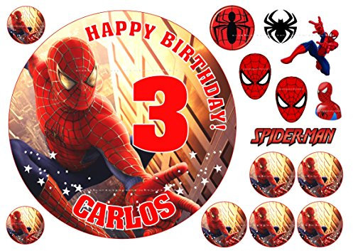 Edible Spiderman 7.5 Icing Boys Personalised Cake Topper with EXTRA'S