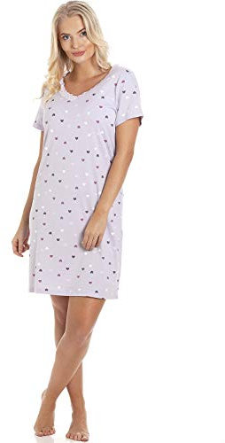 Camille Womens Smooth Soft Cotton Summer Nightshirts 10-12 Lilac Heart