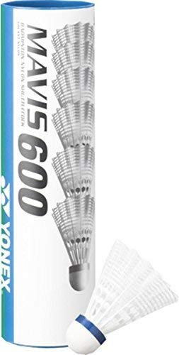 YONEX Mavis 600 Club Play Blue Circle White Federbälle, mittlere Geschwindigkeit, 6 Stück