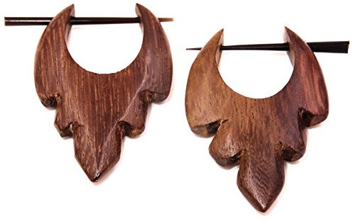 BALI PAPAYA Faux Ecarteur Bois Boucles d'oreilles Piercing Homme Femme Wooden Fake Expander Gauge Wood Earring Earrings Fake Paire Spirale Marron