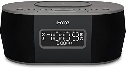 iHome Reloj despertador para dormitorio con cargador inalámbrico, altavoz Bluetooth y cargador USB para iPhone, Android y más (iBTW38)