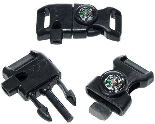 Kompass, Feuerstarter, Pfeife, Notfallschnalle für Paracord-Armband oder Outdoor-Aktivitäten, 5 Stück