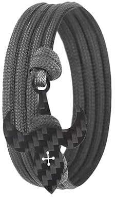 Lion & Son Kohlenstoff-Armband mit 100% Anker Kreuz Infinity Carbon-Anhänger Wickelarmband Herren (Grey-Lily)