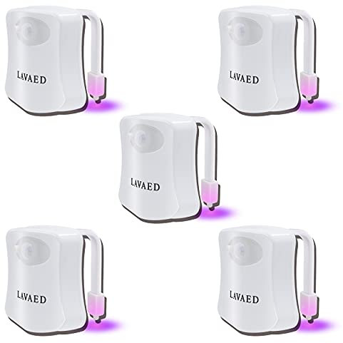 LAVAED Motion Sensor Night Light for Bathroom - Home Toilet Bowl Seat Lamp With 8-Color Changes (5 Pack)