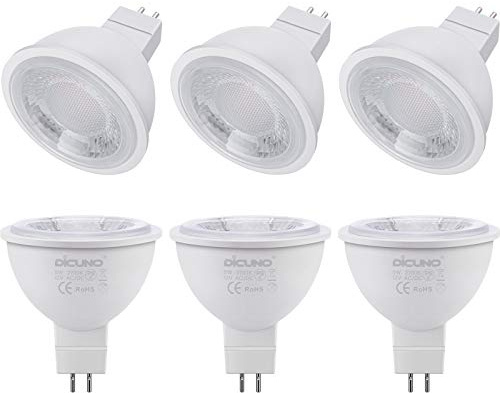 DiCUNO GU5.3 MR16 5W LED-glödlampa, icke-dimbar spotlight, 50 W halogen ekvivalent, 500 LM, varm vit 2700 K, AC/DC 12 V, 38° strålvinkel, 6 paket