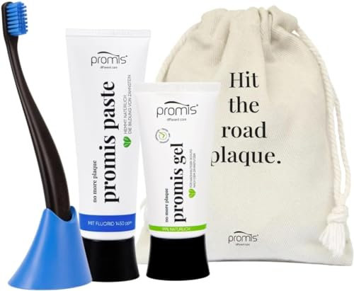 promis kit Zahnpflege Set für den optimalen Schutz vor Plaque und Zahnstein | nachhaltige Zahnbürste | natürliche Anti-Plaque Zahnpasta & Zahngel | MIT 1450 PPM FLUORID | 99% NATUR (black ocean)