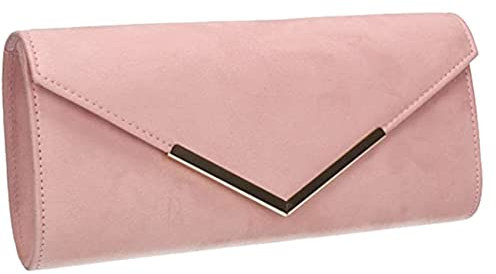 LeahWard Women's Faux Suede Clutch Bag Flap Wedding Party Evening Bags Prom (Pink)