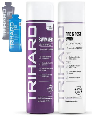 TRIHARD Swim Shampoo and Conditioner Combo | Chlorine Removal for Swimmers, Kids, and Adults - Pre Swim Hair Protection and Post Swim Hair Repair - Safe for Colored Hair