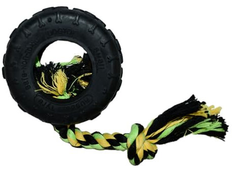 HAPPYPET Grrrelli Tyre and Rope Dog Chew Toy Strong Fun Interactive Chewing Playing Catch Fetch Lightweight Tugging Pulling for All Breeds - Small