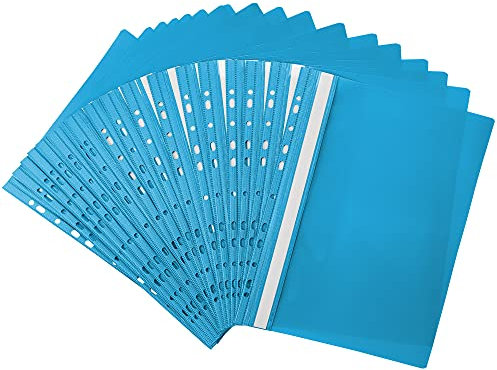 Netuno 20x Schnellhefter Kunststoff Hefter A4 Hellblau mit Klarsichtdeckel und Beschriftungsfeld gelocht Mappen zum Sortieren Aufbewahren Archivieren ideal für Schule Studium Büro Zuhause Dokumente