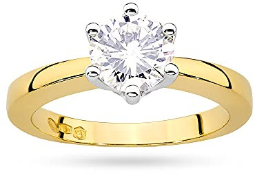MARKO Gold Verlobungsring 14 Karat (585) Verziert mit einem 1,00 Karat Diamanten zusammen mit einer eleganten Ringbox (62 (19.8), 1)