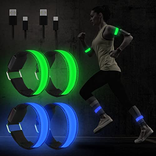 Sporgo [USB Aufladung LED Armband, 4 Stück Reflektorband LED Leucht Armbänder Reflective Lichtband Kinder Nacht Sicherheits Licht Reflektor für Laufen Joggen Hundewandern Running Outdoor Sports
