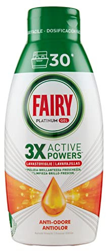 Fairy Lessive Lave-vaisselle Gel Liquide, 30 lavages, Platinum Fraîcheur Agrumate, Donne Extra Brillance au Lave-vaisselle, Combine Nettoyage Brillance et Fraîcheur