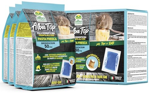 Albagarden - Veleno per Topi Potente - Topicida in Pasta per Topi Utilizzabile con Trappola E Ultrasuoni - per Ratti di Ogni Dimensione - 500 gr x 3