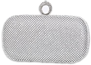 CORIOS Borsetta da Sera Strass Clutch Glitterata a Mano con Catena Brillante Scintillante a Tracolla per Cocktail Festa Ballo Cerimonia Argento