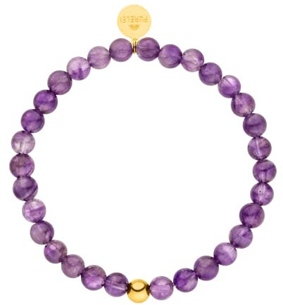 Purelei® Purple Sky Armband (Gold, Silber), Damen und Herren Armband aus Amethyst Naturstein, wasserfestes Perlenarmband Damen elastisch Logo Tag, Einheitsgröße (Gold)