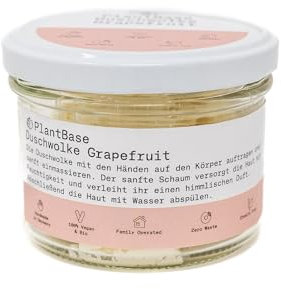 PlantBase Duschwolke Grapefruit | 3in1 Duschgel, Körperpeeling & Pflege in Einem | Mit Limetten- und Grapefruitöl | Naturkosmetik, vegan | Handgemacht & Made in Germany | 1 x 110 g