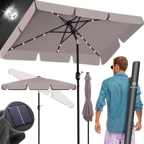 KESSER® Ombrellone da balcone LED solare con manovella, inclusa custodia, ombrellone da giardino, ombrellone da 205 x 125 cm, per balcone, giardino e terrazza, Quadrato