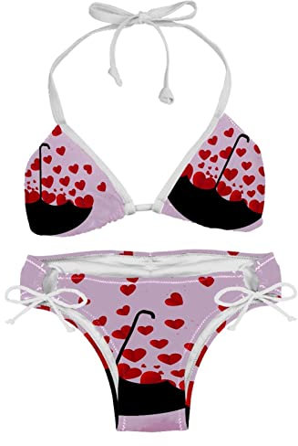 Valentinstag rote Herzen in einem schwarzen Regenschirm Bikini Sets für Frauen Strand Badeanzug, Mehrfarbig, Einheitsgröße-M