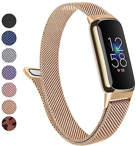 Vanjua Metallband für Fitbit Luxe Bänder Damen Herren, Edelstahl Mesh Loop Verstellbares Magnetarmband Ersatzband Kompatibel mit Fitbit Luxe Fitness- und Wellness-Tracker (Roségold)