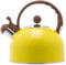 2.5L Bouilloire Sifflante En Acier Inoxydable, Bouilloire Théière Sifflante Pour Induction Cuisinières Gaz Bouilloire Sifflante Avec Manche Anti-brûlure Bouilloire gaz, 2.5L Jaune
