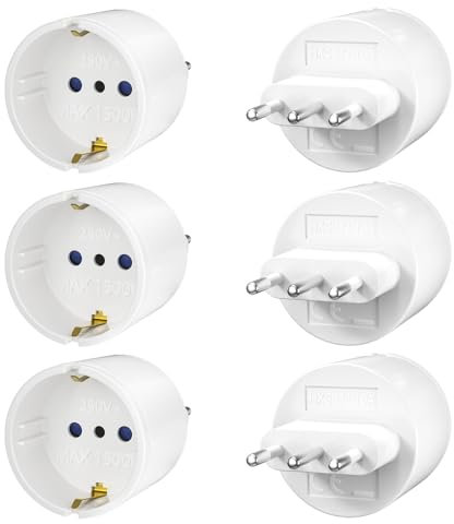 Reiseadapter, 6 Stück Europa/Deutschland auf Italien Reiseadapter, Typ-L Steckdosenadapter, Reisestecker für Italien, Syrien, Uruguay, Chile, Malediven - Weiß