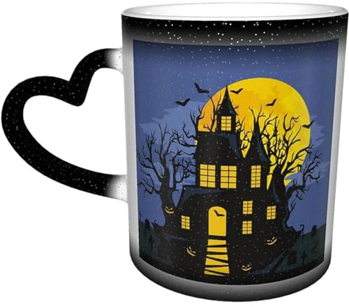 BOHHO Taza Taza de café de la noche de la casa de Halloween Taza de viaje personalizada con cambio de color negro mágico Taza de cerámica sensible al calor