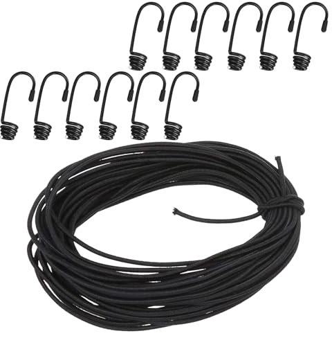 Corda di gomma, corde di espansione 4 mm × 20 m, con 12 ganci, corda di gomma, per campeggio, telone per rimorchio, trasporto merci, con accessori per ganci fai da te