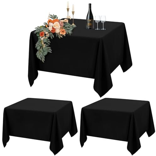 2er-Set Schwarze Quadratische Tischdecke 132 x 132 cm, Quadratische Partytischdecken für 60-90cm Tisch, Polyester Wasserdicht Waschbar Tischdecke für Hochzeit Buffet Camping Restaurant(53x53in)
