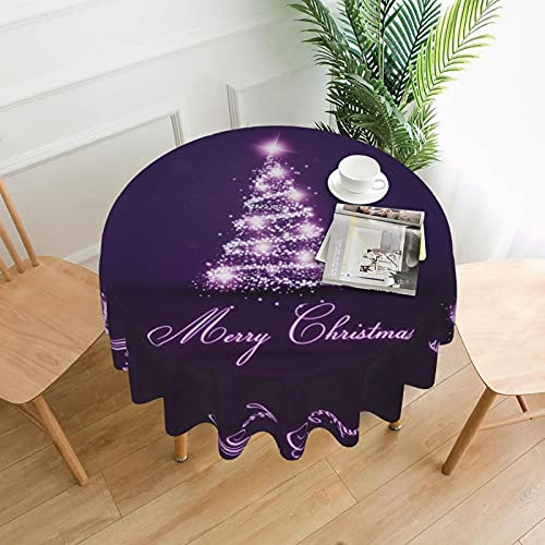 Runde Tischdecke, Weihnachts-Lila-Baum Bedruckt, wasserfest, staubdicht, Tischdekoration, knitterfrei, Tischtuch – 60 Zoll