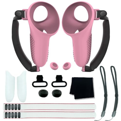 AZURAOKEY Compatible with Meta 3 Accessories Bundle Battery Cover Replacement Kit with 1 Pair Controller Grips Cover with Adjustable Knuckle Strap for Meta Quest 3 Controller