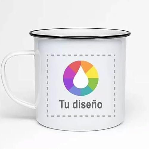 Taza Personalizable Metal · Personaliza 100% Con foto y texto · Taza de metal retro, para agua, café, deporte, acampada, viaje,regalo original, decoración… (380, Blanca)