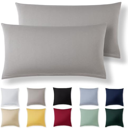 Alreya Kissenbezug 40 x 70 cm (2er Set) - Hellgrau - 100% Jersey Baumwolle - Kissenhülle für Kissen 40x70 cm, Jersey Kopfkissenbezüge, Superweicher Kissenbezüge 40x70 mit Reißverschluss