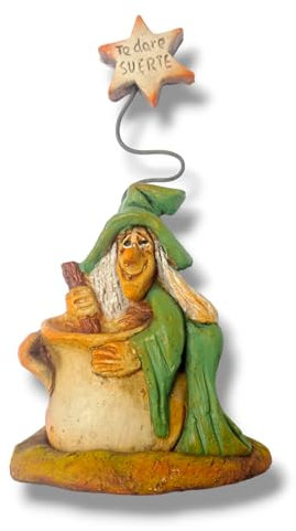 Figura decorativa Bruja Cazuela G 100% hecha a mano (Verde, Suerte)