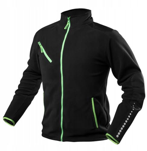 NEO TOOLS Giacca da lavoro in pile da uomo con cordura nero/blu navy, taglia S-3XL, giacca in pile di alta qualità, con elementi riflettenti, calda e leggera, inserti al neon, Nero, S