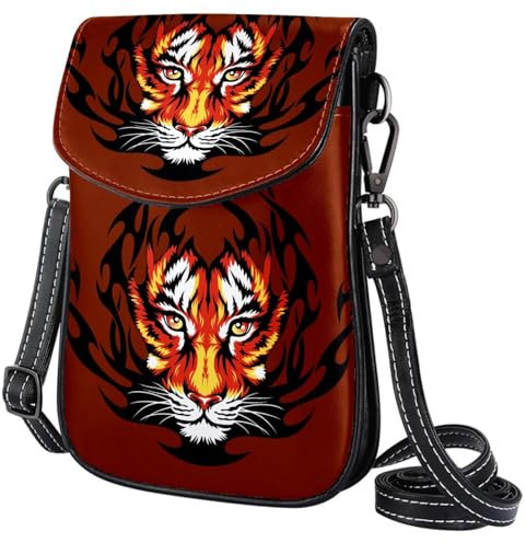 GIOKQB Damen Klein Umhängetasche Roter Tiger Schultertasche Handytasche Zum Umhängen Mini Crossbody Tasche
