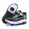 Jungen Mädchen Automatisch 2 Räder Skateboardschuhe, Rollschuhe für Kinder Schuhe Mit Doppelt Rollen, Outdoor Fitnessschuhe Sneakers, Schwarz-Weiß, 34 EU