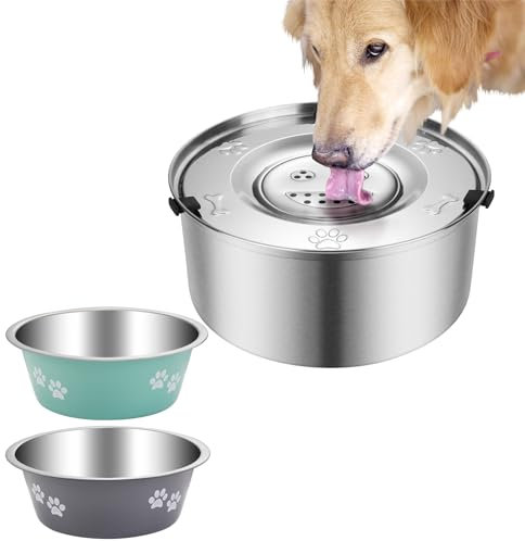 No Spill Dog Water Bowl, 3L Large Capacity Pet Water Bowl with 2 Pack Dog Bowls, Stainless Steels Slow Drink Puppy Water Bowl, Non Drip Dog Water Bowl