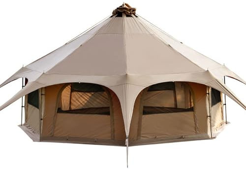 SULQING Tipi Camping Zelt Pyramide Jurte Zelt Familie Glamping Zelt Mehrpersonen Doppelschichtige Große wasserdichte Tipi Zelte Für 8-10 Personen