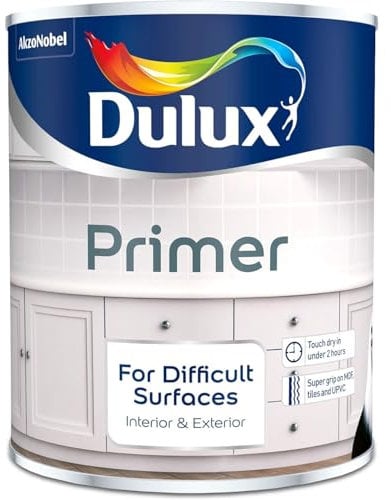 AMK® Dulux Difficult Surfaces Primer White 750ml Ideal For MDF Tiles Melamine UPVC Interior Exterior Application Quick Dry Low Odour