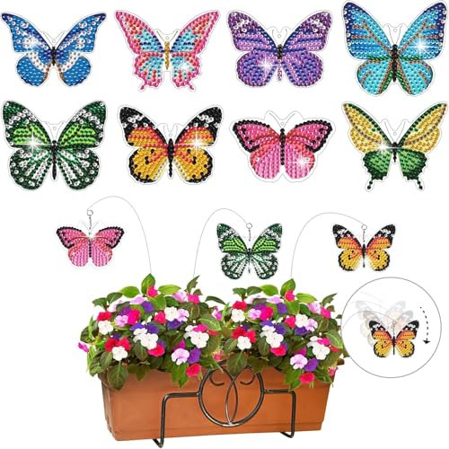 8 Stück Diamond Painting Schmetterling Sets, Diamond Painting Kinder Erwachsene Gartendekoration für Draußen und Drinnen Balkon Deko, Basteln für Kinder Diamont Painting Geschenk (Schmetterlinge)