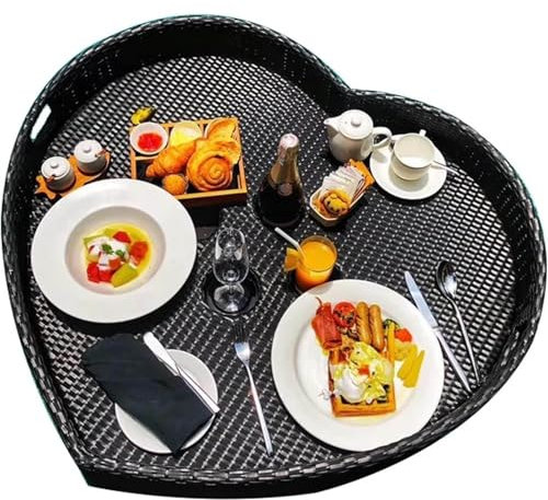 PRMTYUP Piscina Mesa De Bandeja Flotante, MultifuncióN Disco Flotante De Superficie De Agua, Bandeja De Servicio Tejida De RatáN, Plato De Comida Flotante Fiesta,B,60 * 60cm