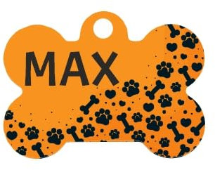 Placa de Identificación Personalizada para Mascotas, Etiquetas de ID Personalizadas para Perros y Gatos, Placa de Identificación para Perro - etiqueta sublimada - aluminio (Huella NARANJA)