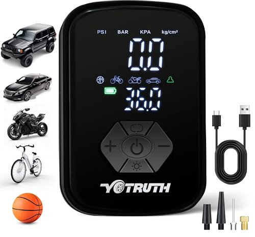yotruth Air Compressor Portable Tire Inflator 150PSI Inflate Electric Bike Pump Digital Pressure Gauge, Fast Inflate Pump for Car, Motorcycle, Bicycle, and Ball with LED Light